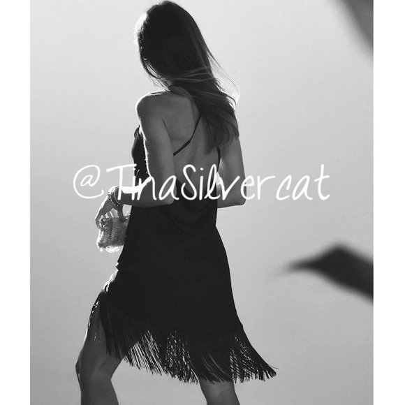 BLOGGER'S FAVE! Zara Black Fringe Mini Slip Dress NWT - Picture 7 of 14